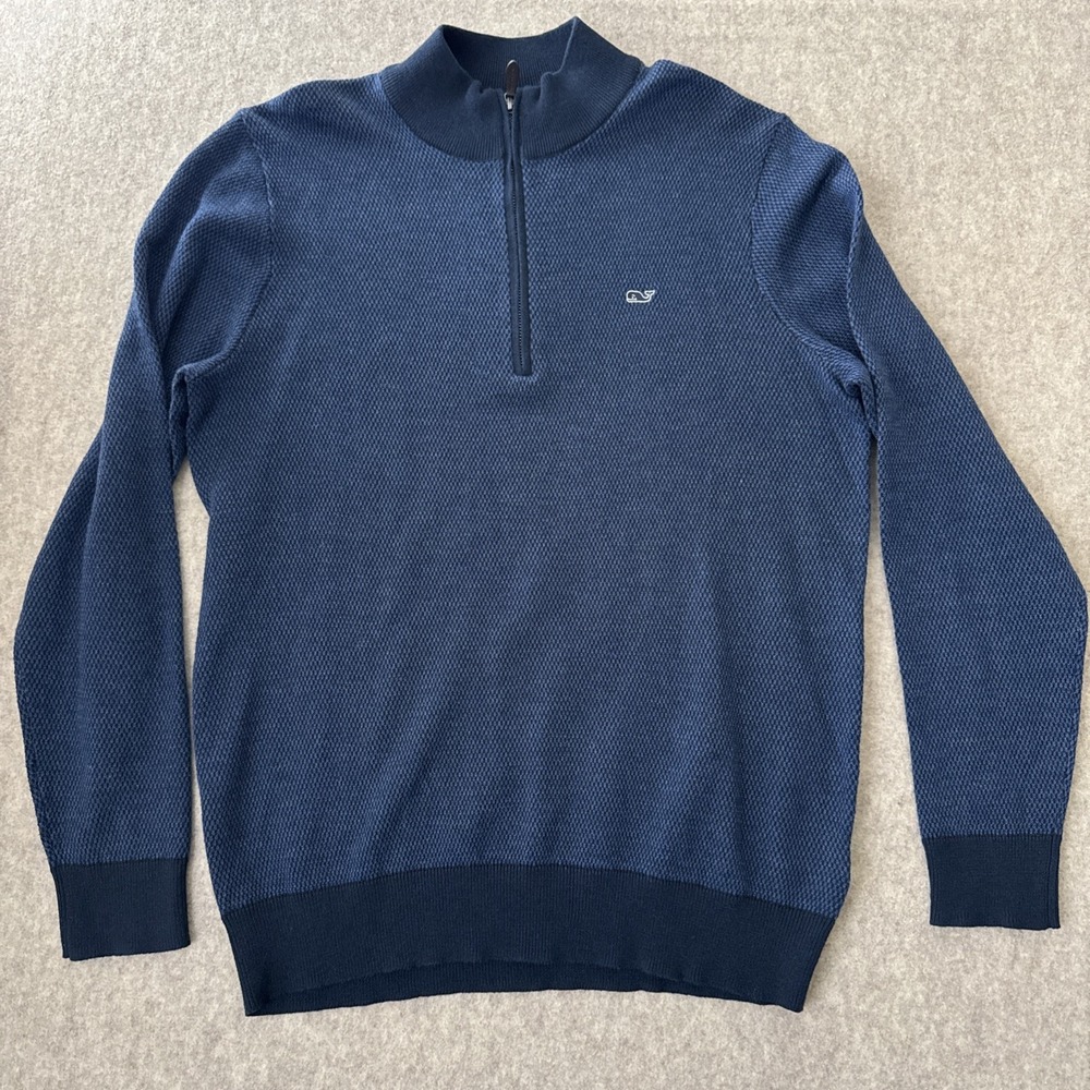 Vineyard Vines Hamilton 1/2 Zip Sweater Mens M Deep Blue Wool Blend Preppy NWT